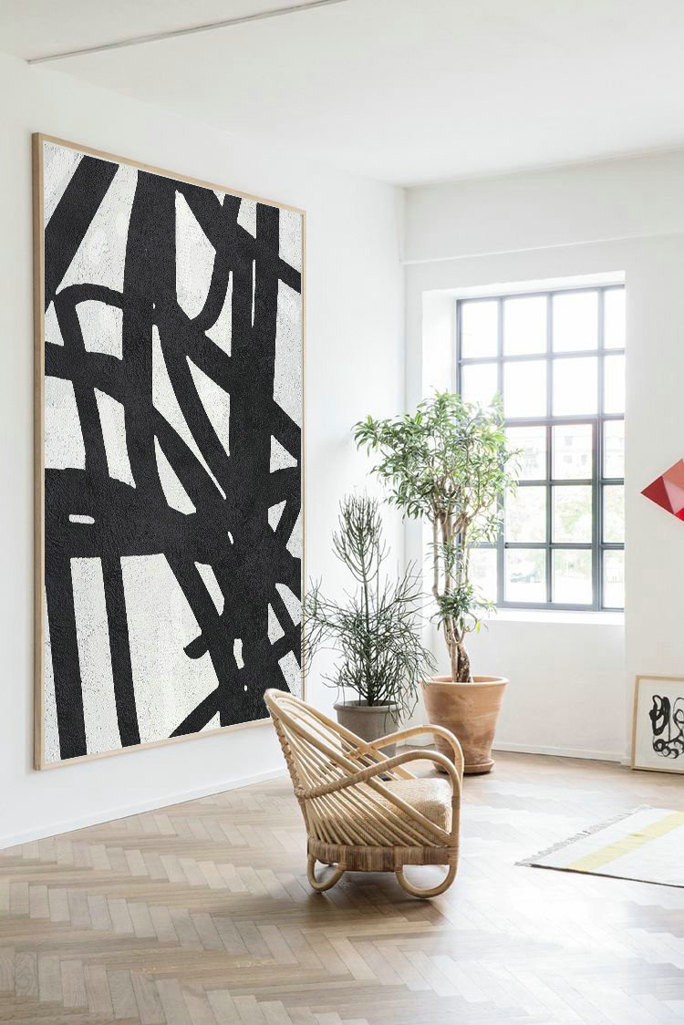 Original Artwork Extra Large Abstract Painting,Black And White Minimalist Painting On Canvas - Hand Painted Acrylic Painting